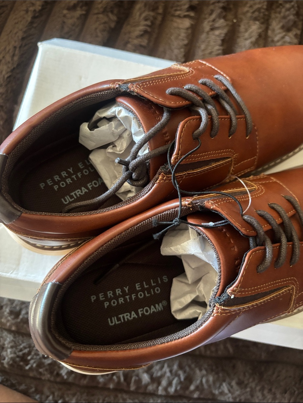 Perry Ellis Tan Brown Leather Derby Lace-Up Shoes - Picture 7 of 8